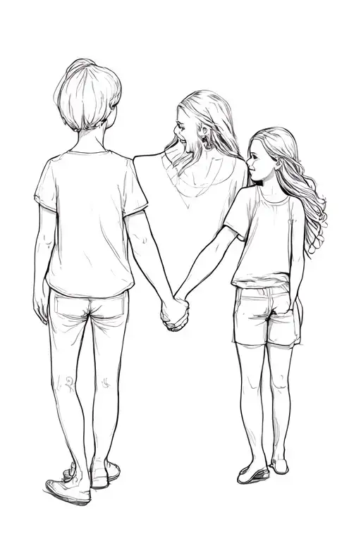 Father And 2 Daughters Holding Hands
