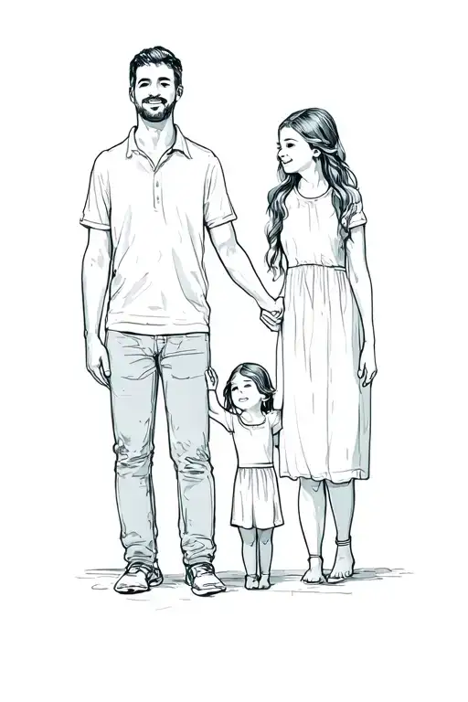 Father And 2 Daughters Holding Hands Reaching