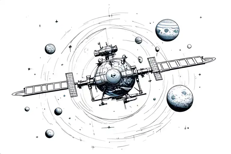 Voyager Space Probe With Planets