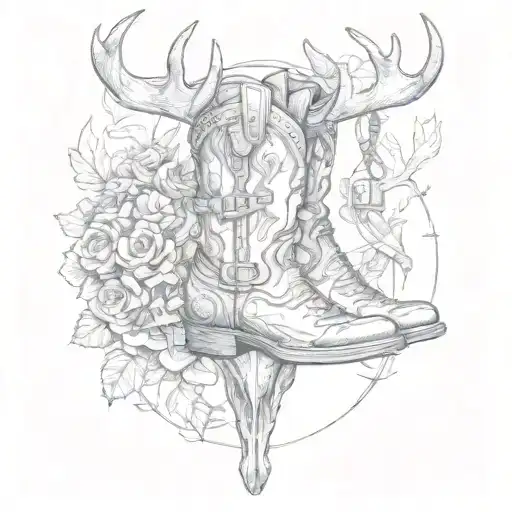 Cow Boy Boot And Moose Antlers