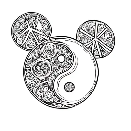 Mickey Peace Sign Ying Yang