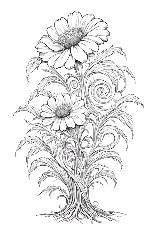 Big Flower Bush With Spirals Coming Out From It