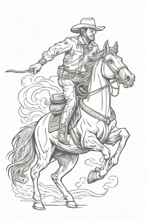 Cowboy On A Horse Jumping