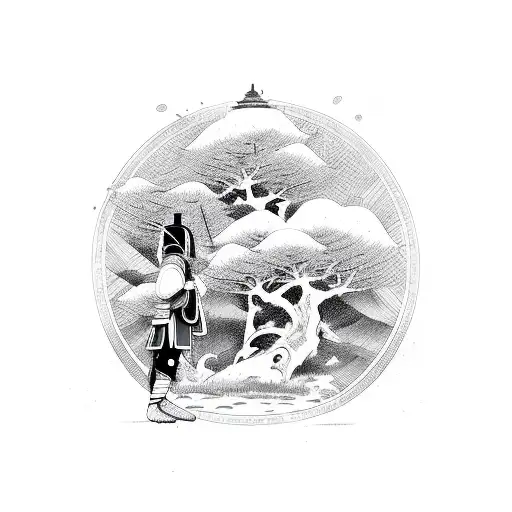 Japanese Samurai Warrior Meditating Under A Bodhi Tree