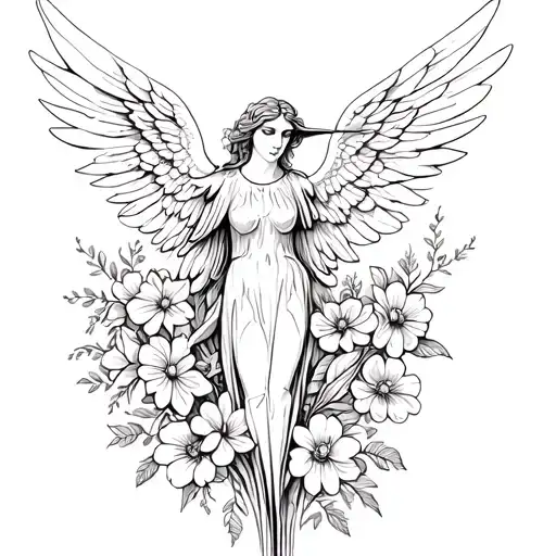 Hummingbird Angel In Flowers Intertwined