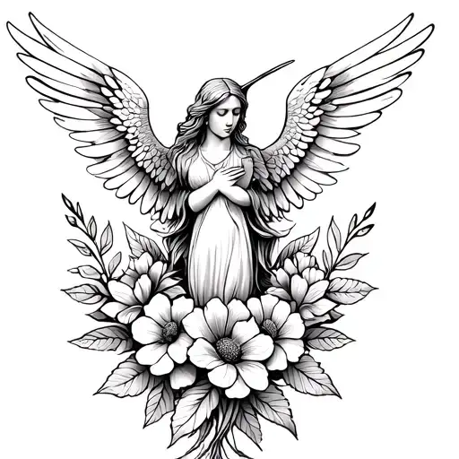 Hummingbird Angel In Flowers Intertwined