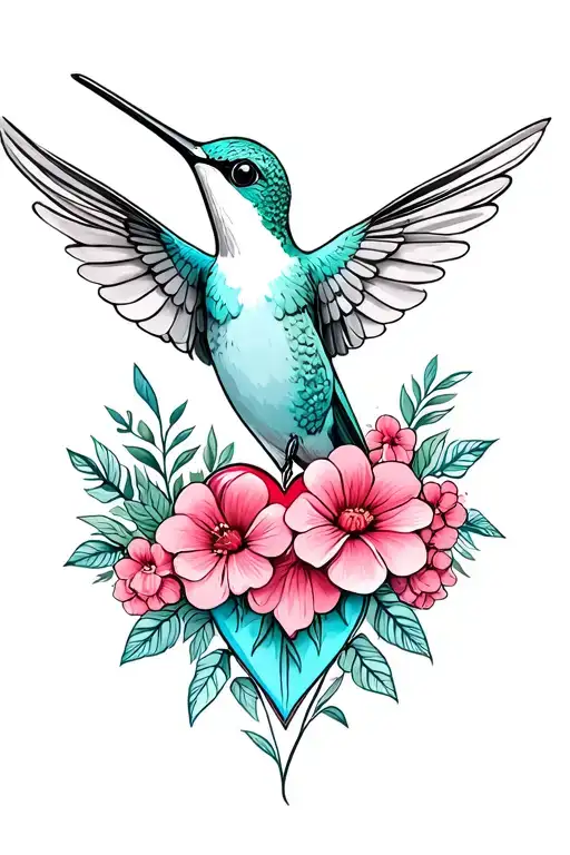 Hummingbird Remembrance With Flowers And Heart