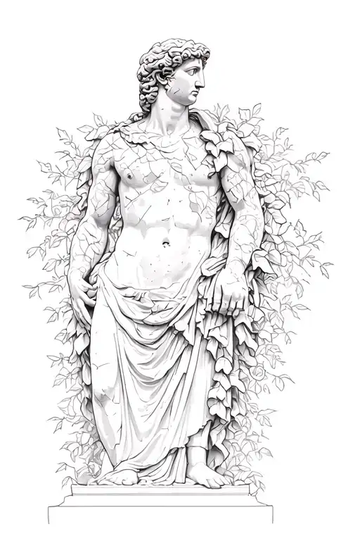 Aged Broken Greek Statue Overgrown With Ivy