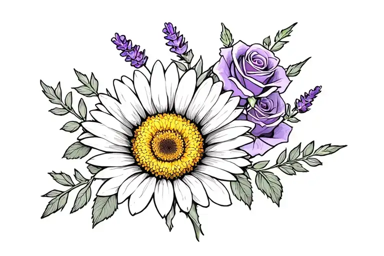 Yellow Gerber Daisy And Lavender Roses