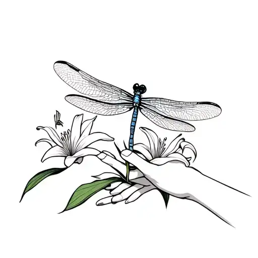Lilies Wrap Their Hands On The Leaves And There Is A Dragonfly