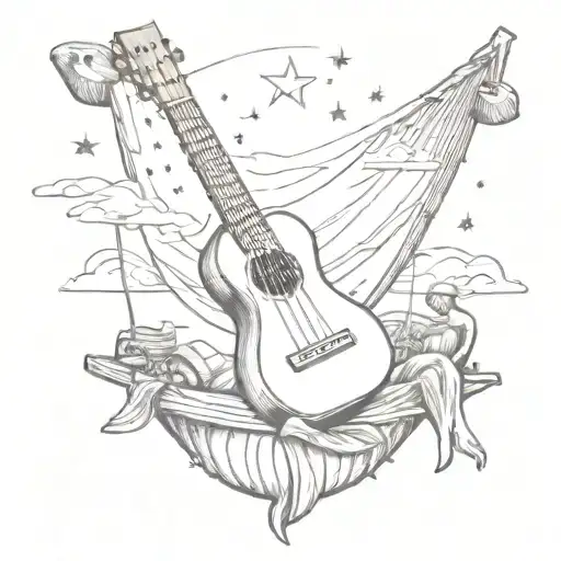 A Ukulele With A Hammock On It And A Shooting Star Going Over The Top