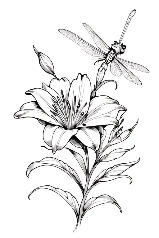 Simple Lily Flowers Dragon Fly