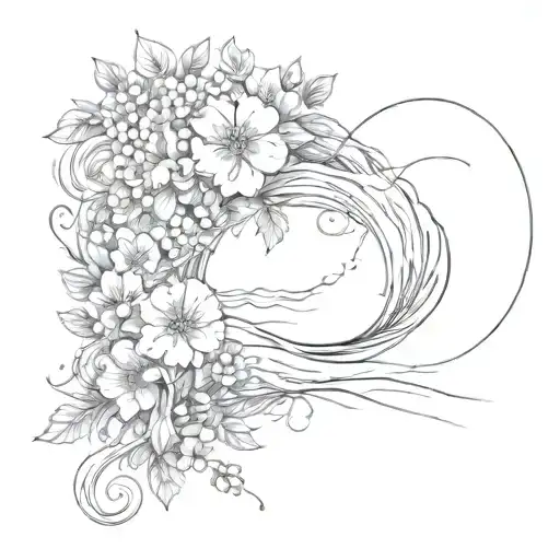 A Sketch Of A River Flowing Through A Heart Shape Made Of Flowers