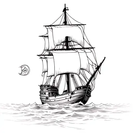 Pirate Ship Sailing Through A Sea