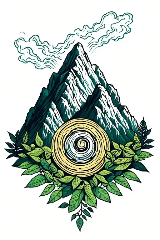 Mountain Range With Coca Leaves Blowing And Pachamama Spiral
