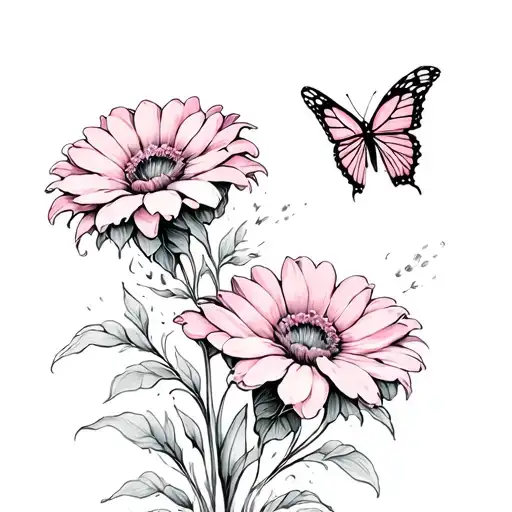 2 Flowers With A Butterfly Flying In Rememberance