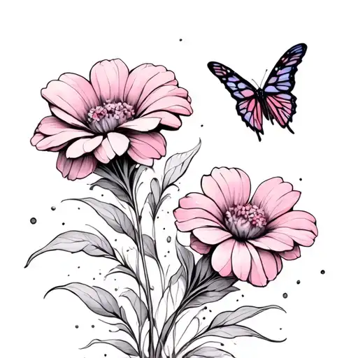 2 Flowers With A Butterfly Flying In Rememberance
