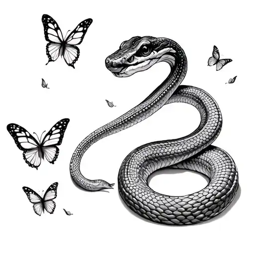 Snake With Butterflies Around It