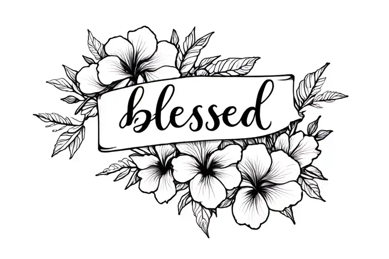 Blessed Written On Arm Sleeve With Hibicus Flowers Around It