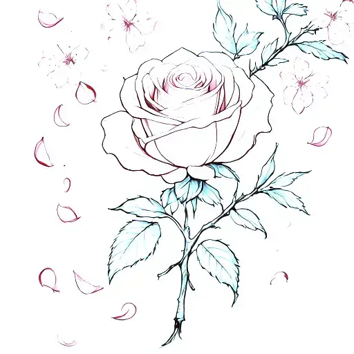 Small Rose With Cherry Blossom Petals Falling