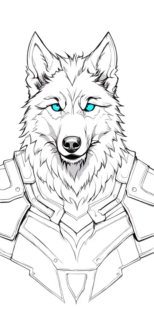 Wolf With Blue Eyes On Armor Tattoo Design