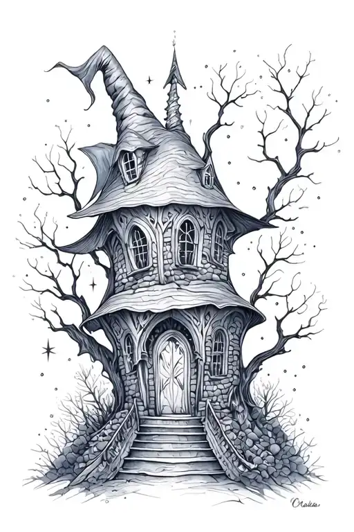 Witch House With Sparkles Black Grey
