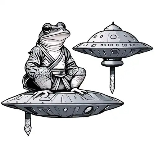 Frog In Traditional Ninja Attire Sitting On A Ufo
