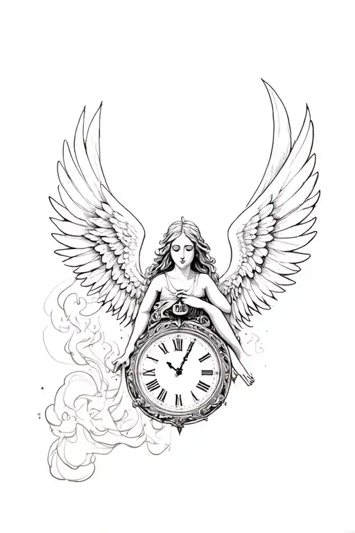 Angel With Time Clock And Smoke