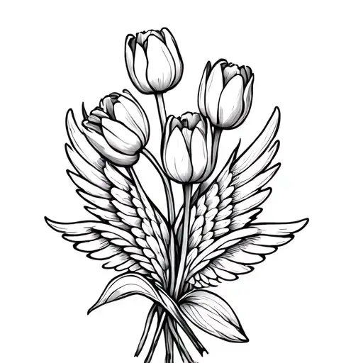 Flower Bouquet With 4 Tulips Folded In A Wing