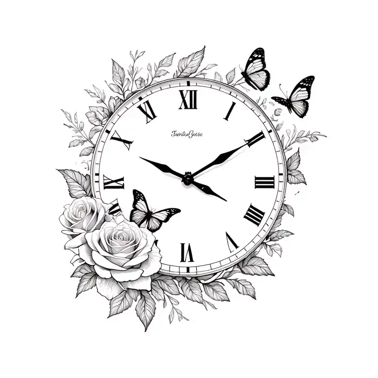 Butterflies Roses And A Clock