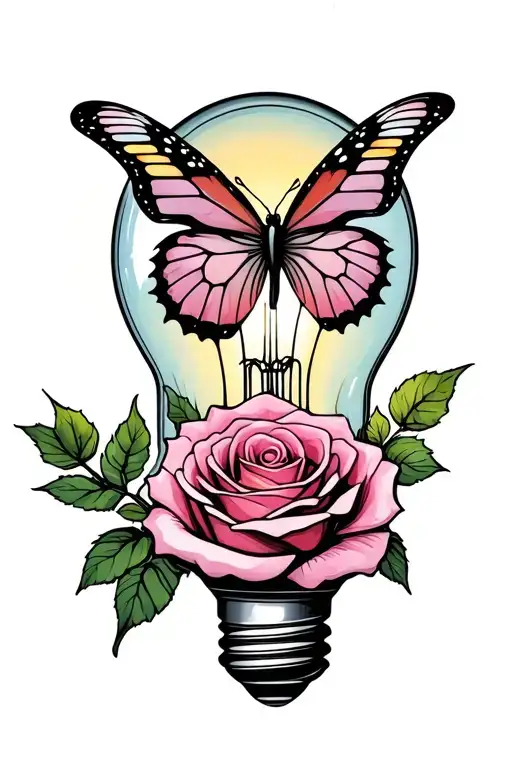 Rose And Butterfly Emerging From Light Bulb Emerging
