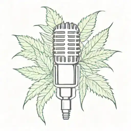 A Sketch Of A Microphone Intertwined With Cannabis Leaves And Smoke
