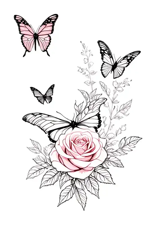 Butterflies And Roses Blooming