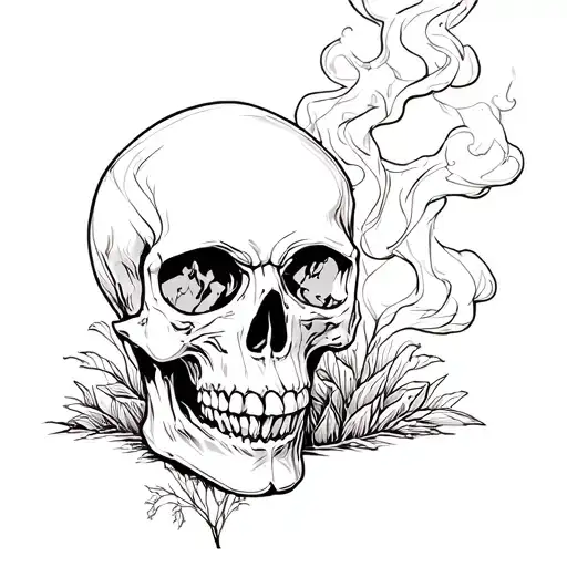 Scary Scull With Smoke And Nature In Background