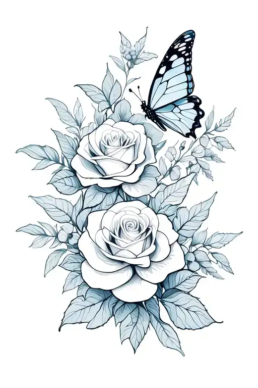 Butterflies And Roses Blooming