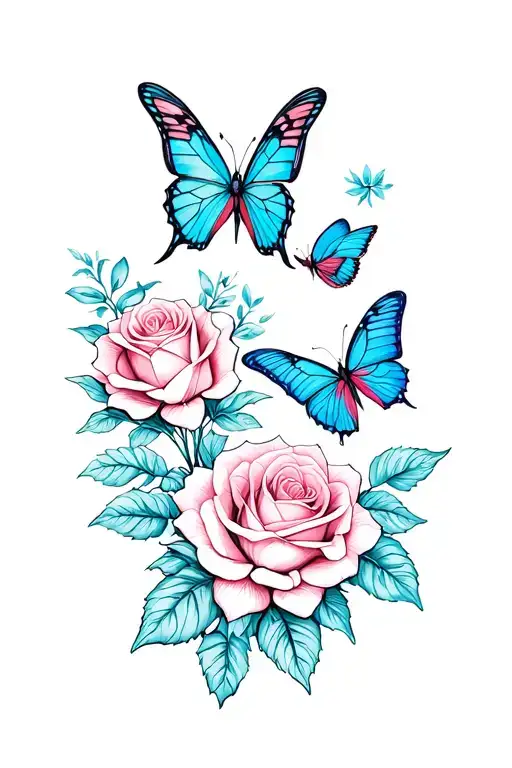 Butterflies And Roses Blooming