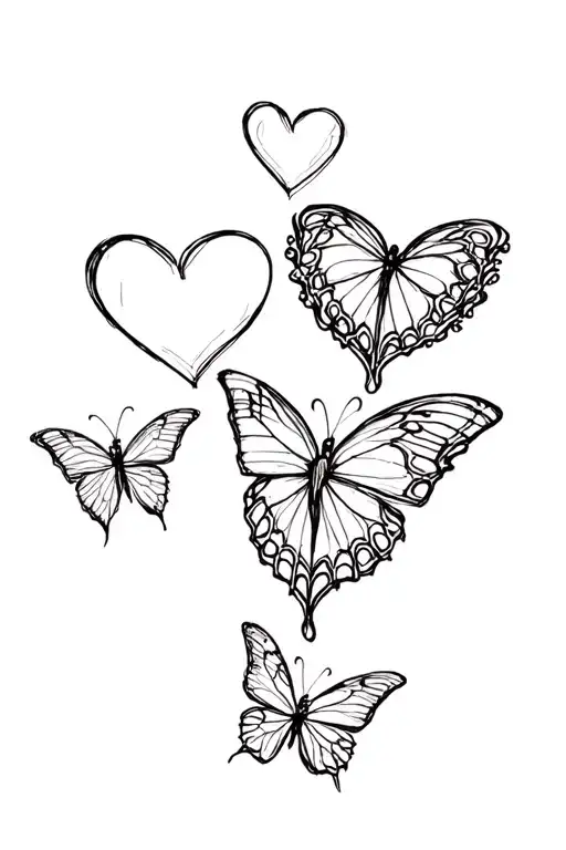 Three Love Hearts With Butterfly Underneath There