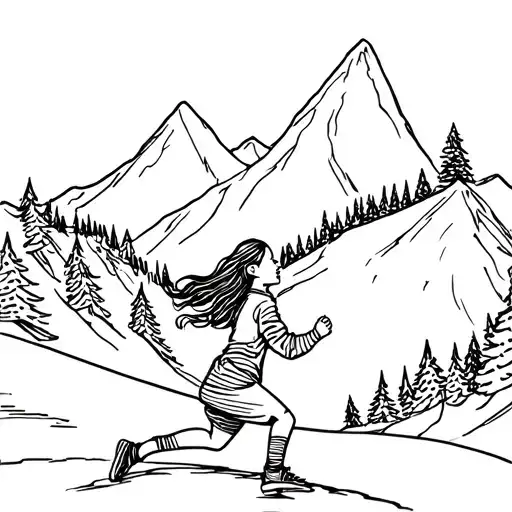 The Silhouette Of A Girl Running In The Mountains With Christmas Trees