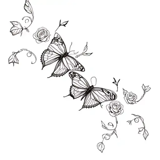 Butterflies And Skeletons With Roses