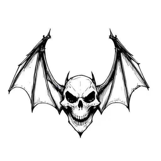 Line Art Bat Winged Skull