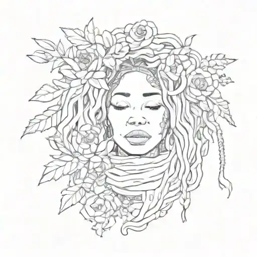 Black Woman With Locs Face Covered With Flowers
