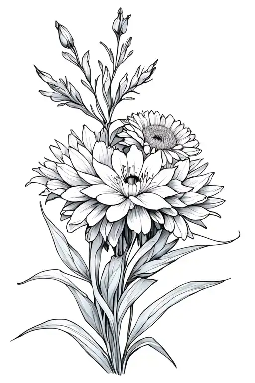 Gladiolous And Chrysanthemum Tangled Together