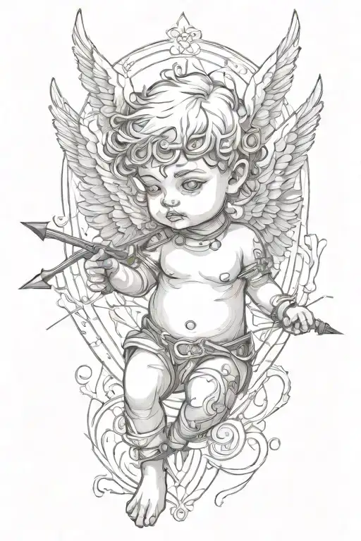Baby Cupid Blindfolded Shooting A Heart Full Of Arrows