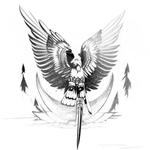 Native American In A Fighting Stance With An Eagle Flying Overhead