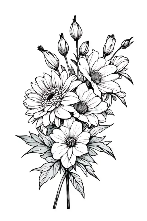 Bouquet Gladiolus Rose And Chrysanthemum Fine Line