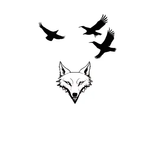 Fine Line Wolfe With 2 Crows Flying