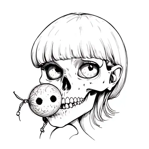 Girly Skull With Bangs Eating Eyeball