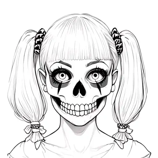 Girly Skull With Bangs And Pigtails Clown Makeup
