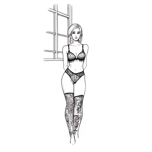 A Woman In Lingerie Standing In Front Of A Window
