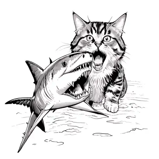 Maine Coon Cat Fighting And Biting A Shark And Winning